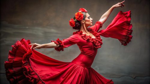 Foto de bailarina de flamenco con traje rojo