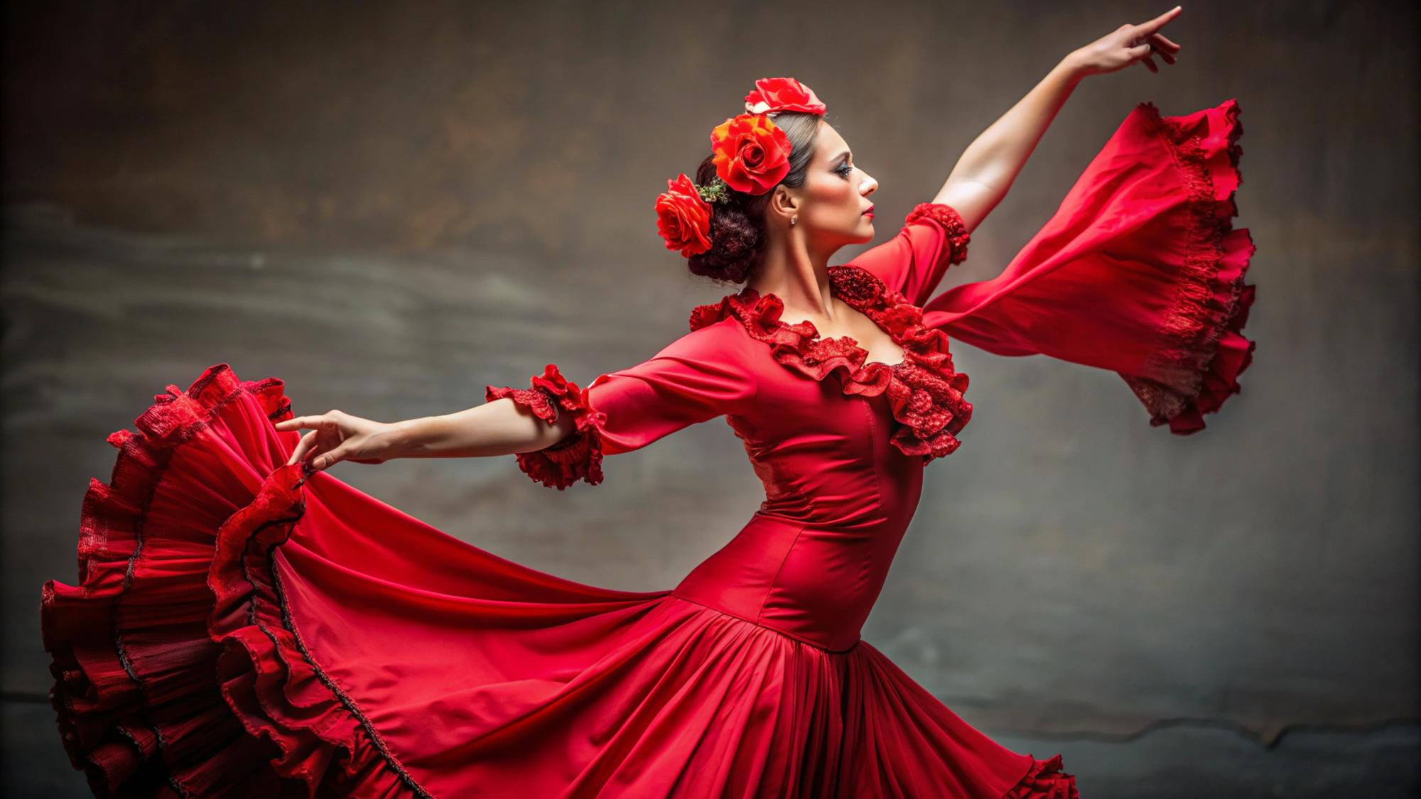 Foto de bailarina de flamenco con traje rojo